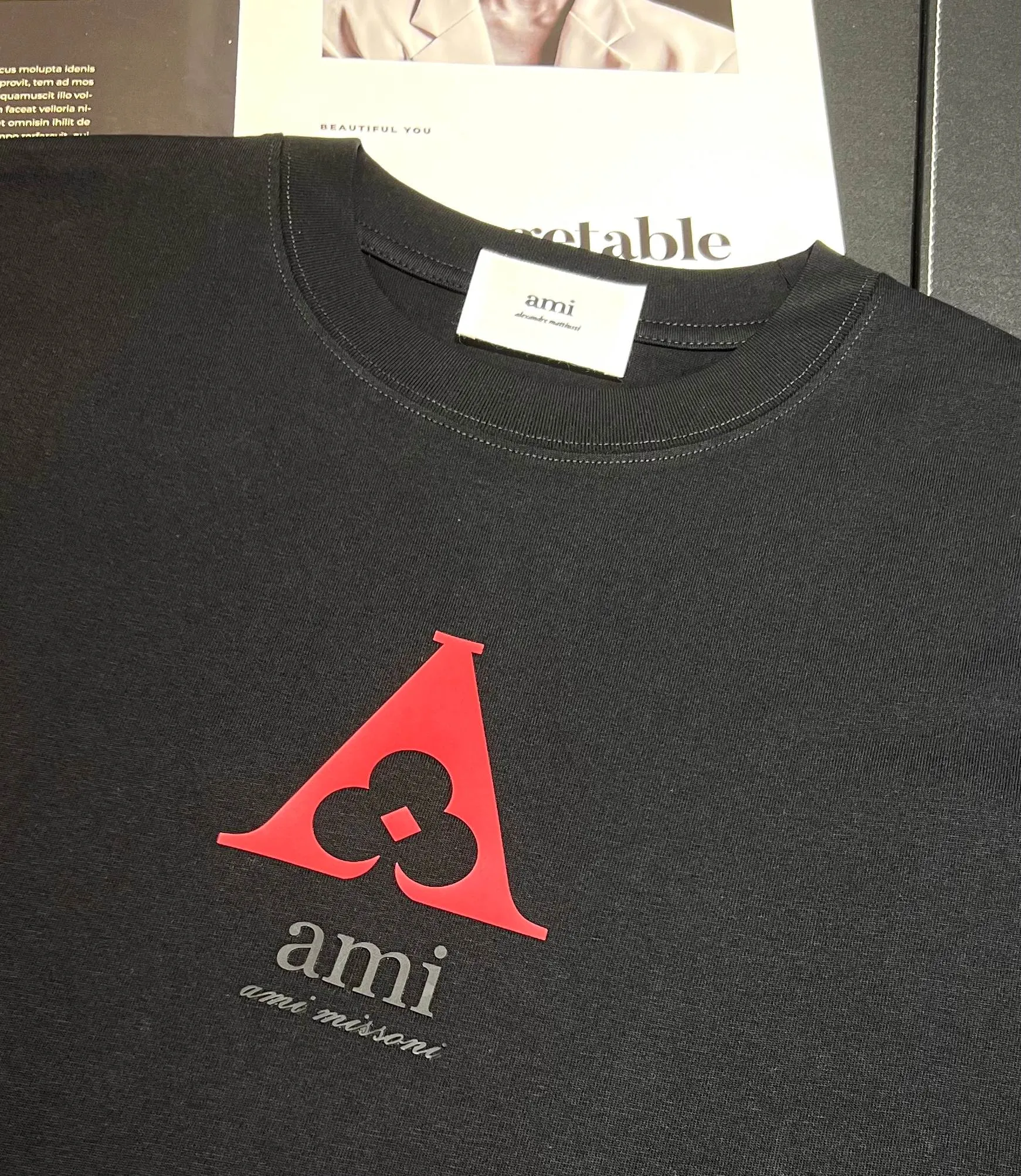 2026 spring and summer pure cotton 270g double yarn plain short-sleeved logo: AMI Process: silicone Color: black/white/iron gray Sizes: XS~L